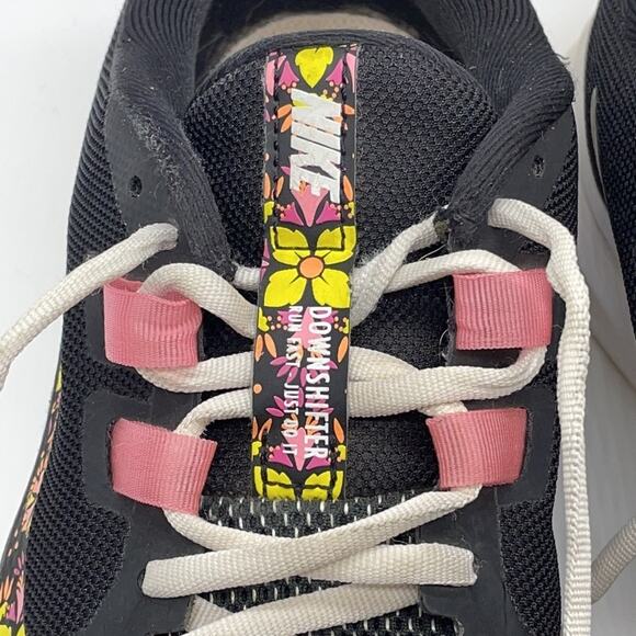 Nike Downshifter 9 Running Athletic Shoes Black Pink Yellow Floral Swoosh Size 9 - Picture 4 of 11
